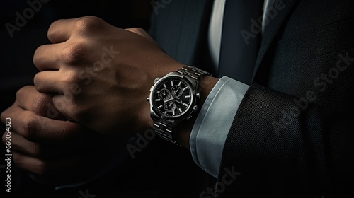 Suit Man Wearing a Luxury Watch Dark Photography photo