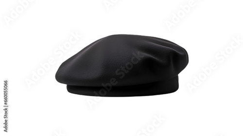 Black French Cap Beret Side view. Isolated on Transparent background.
