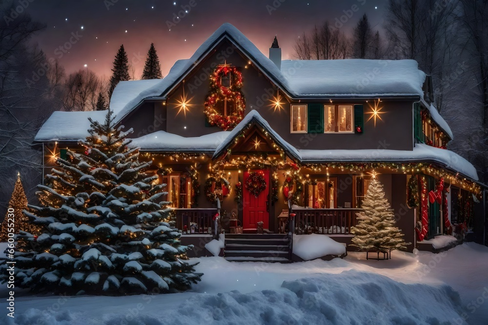 Beautiful House Decorated For Christmas And New Year