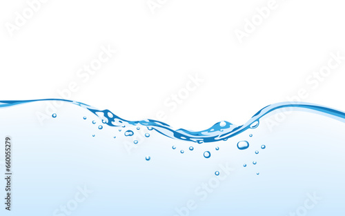 Water wave surface with bubbles of air, isolated on the white background. Water wave vector illustration, eps 10