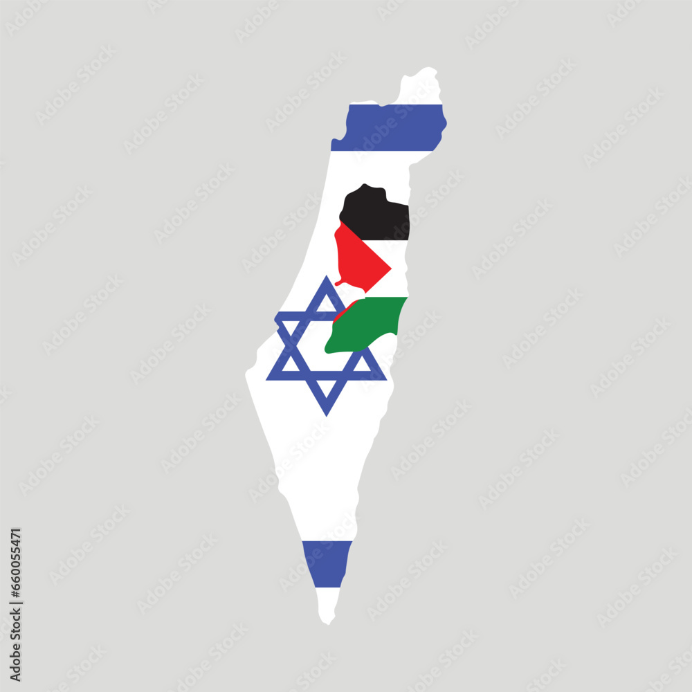 The map of Israel and Palestine is colored in the colors of the flags. Vector illustration The map of Israel and Palestine is colored in the colors of the flags. Vector illustration