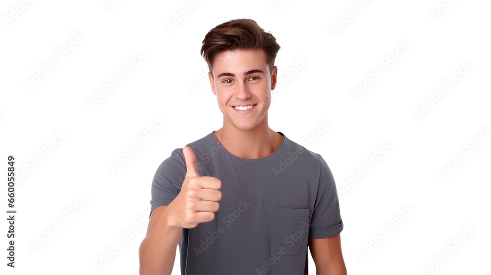 happy young man giving thumbs up gesture. Isolated on Transparent background. happy young man giving thumbs up gesture. Isolated on Transparent background.