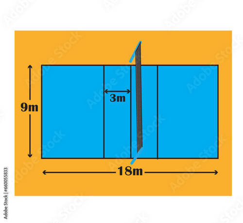 Volleyball court dimensions. Playground size of volley ball. Vector illustration	