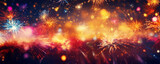 Fireworks at New Year and copy space, New Year Fireworks Celebration, Colorful Night Sky Display, Happy Holidays winter season, Vibrant Midnight multi-colored Show for Annual Event 