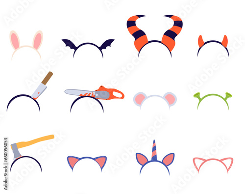 Halloween headbands set collection isolated on white background vector illustration elements