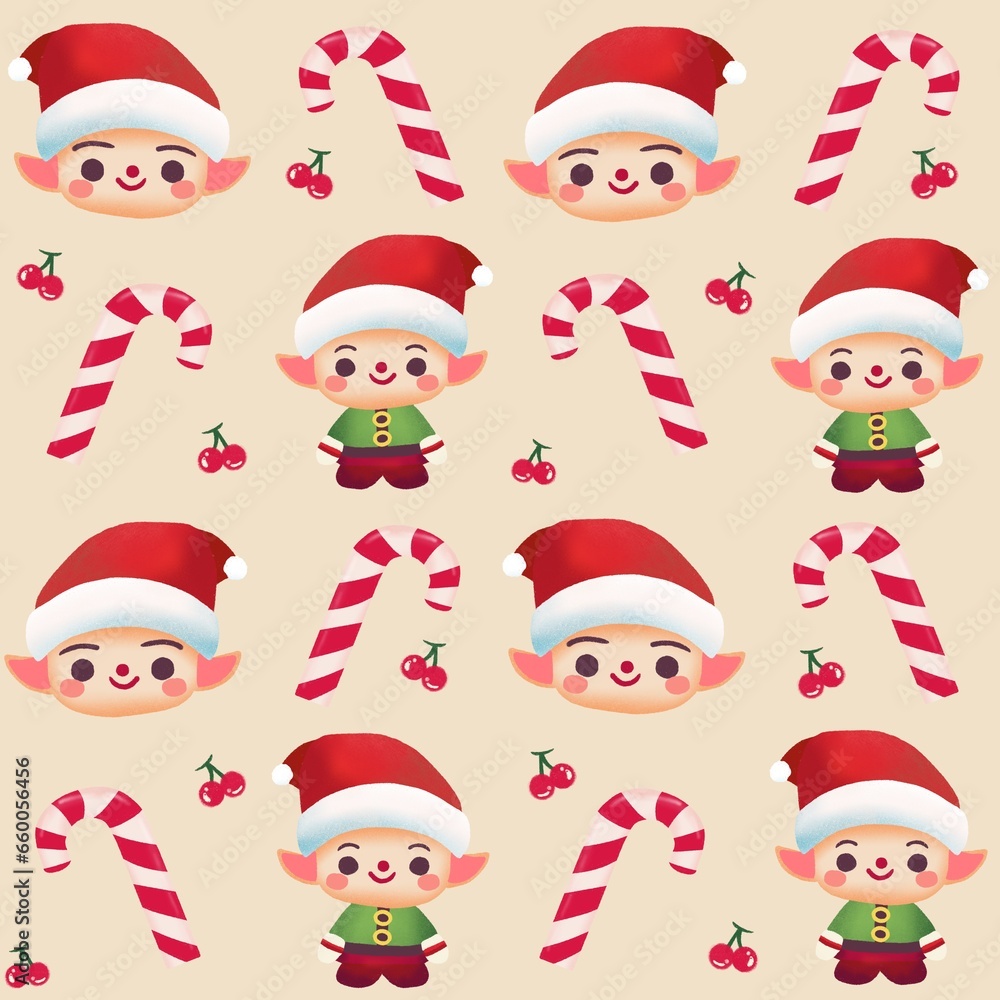 Christmas elves seamless pattern bg