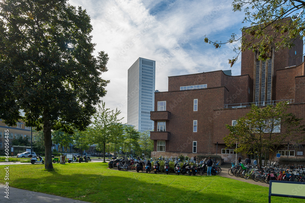 High School in Rotterdam, Nederland with a parking lot for bicycles and scooters High School in Rotterdam, Nederland with a parking lot for bicycles and scooters