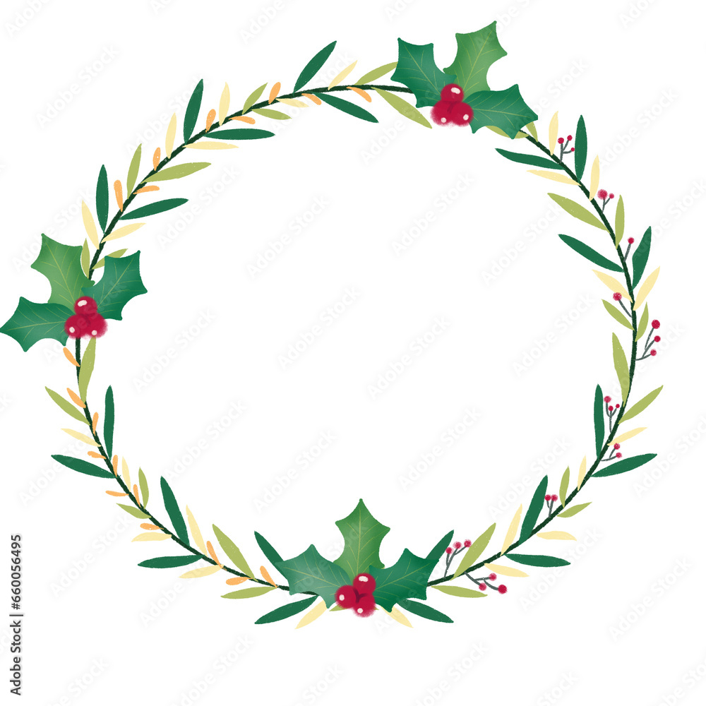 Fototapeta premium Holly berry Christmas Wreath clipart