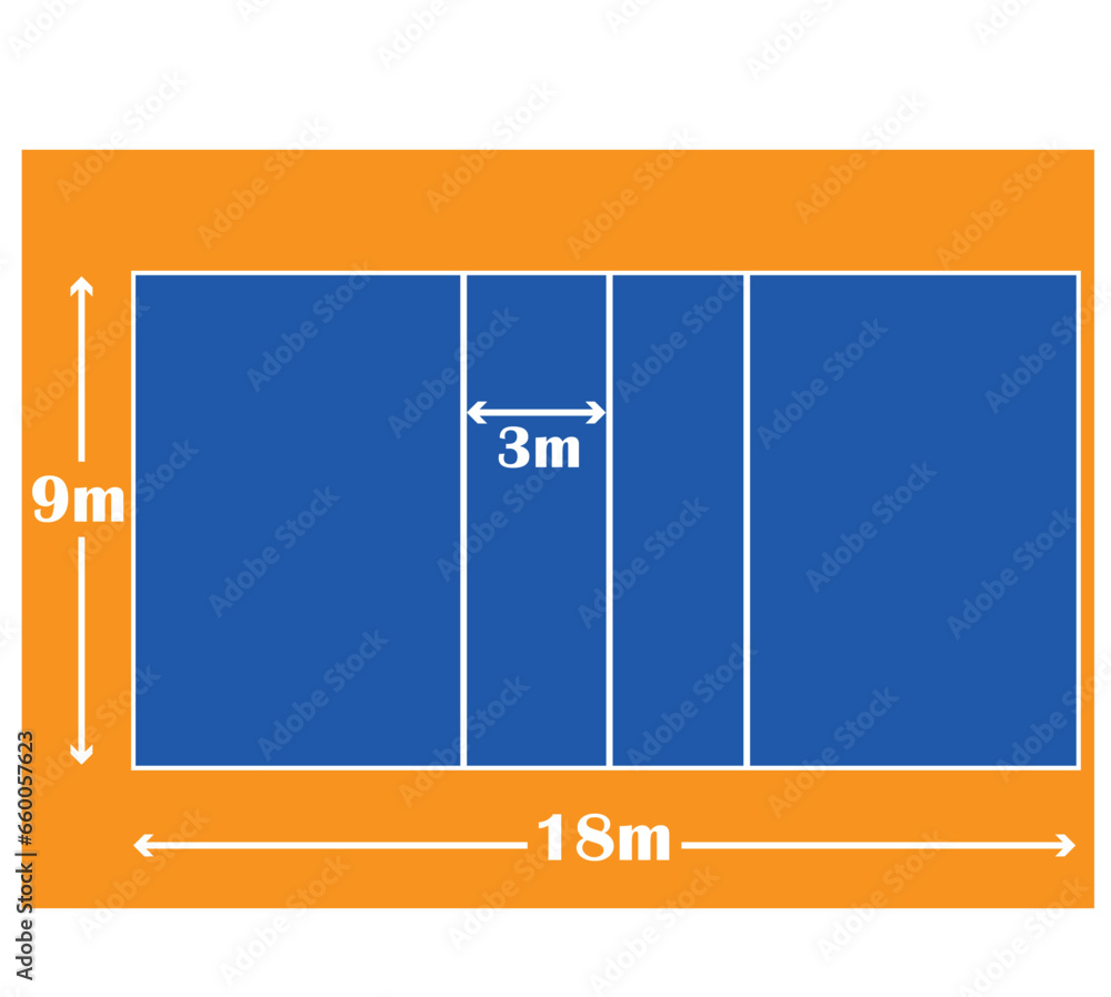 Volleyball court dimensions. Playground size of volley ball. Vector