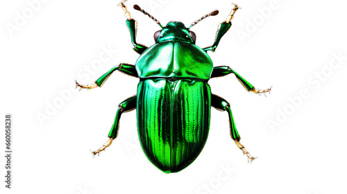 Leaf beetle Chrysolina graminis isolated on white background, dorsal view of beetle. Beautiful green insect tansy beetle.. Isolated on Transparent background.