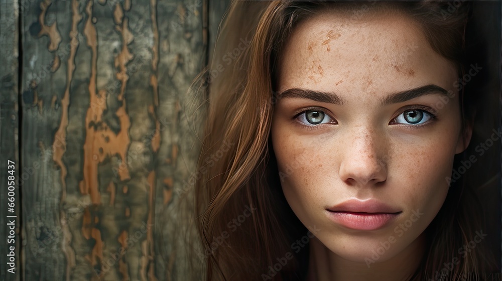 Model's face with smudges and streaks of earth-toned inks, evoking a rustic, natural feel Model's face with smudges and streaks of earth-toned inks, evoking a rustic, natural feel