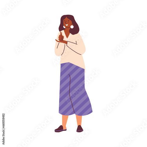 Basic deaf sign language, articulated gesture for conversation deafness people, vector woman hands social communication