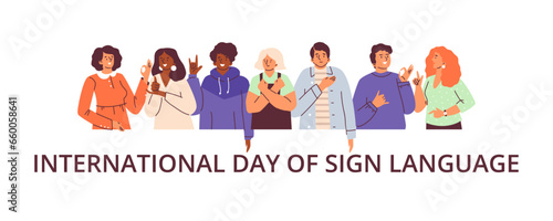 Different people communicate with sign language flat style, vector illustration