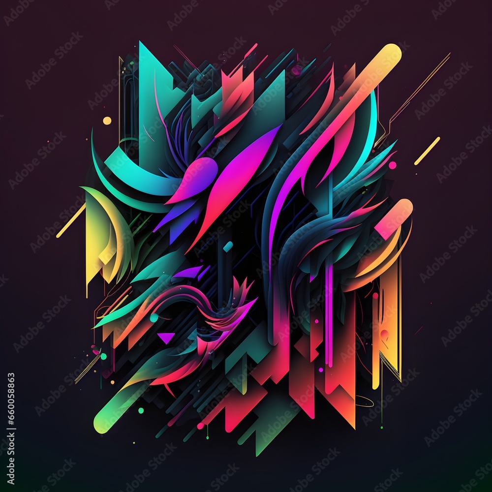 abstract design in neon colors graphic 2D techno 