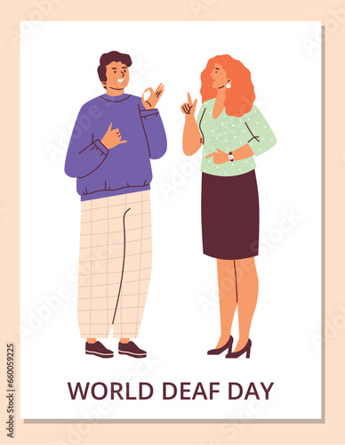 Poster or vertical banner about World Deaf Day flat style, vector illustration