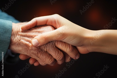 Caring hands, the essence of compassionate elderly care and assistance photo