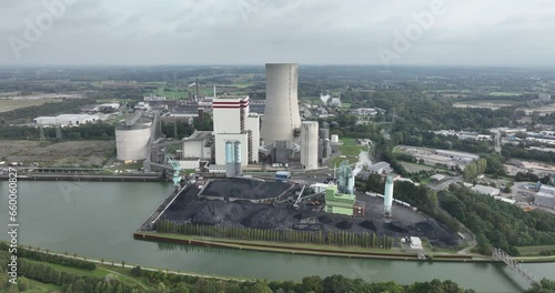 Aerial drone view of a coal powerd electricity plant in Germany. photo