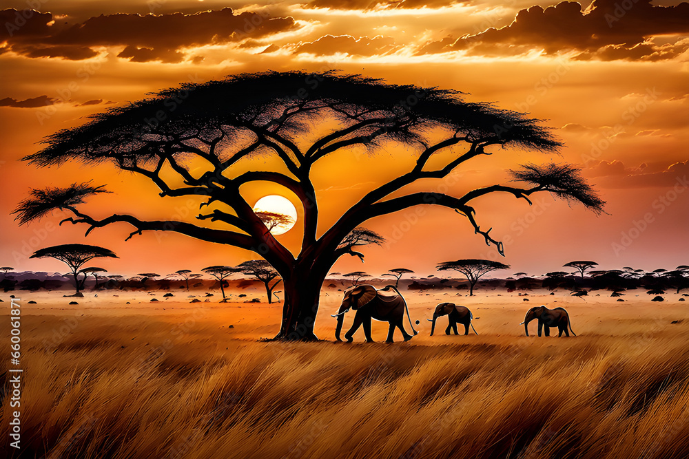 African savannah at sunset