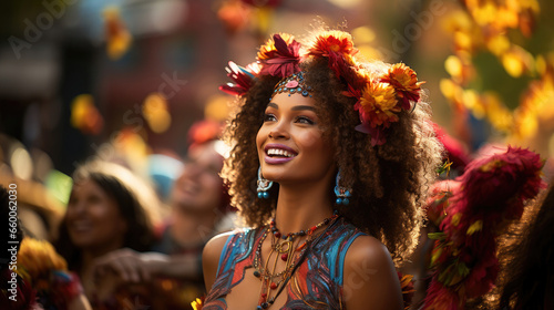 Join the fun at a vibrant carnival parade. Costumes, music, and confetti in a festive spectacle. 