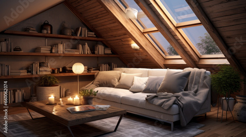 attic space has been transformed into a cozy living area
