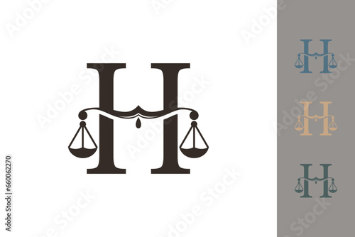 justice law logo with letter h logo design concept