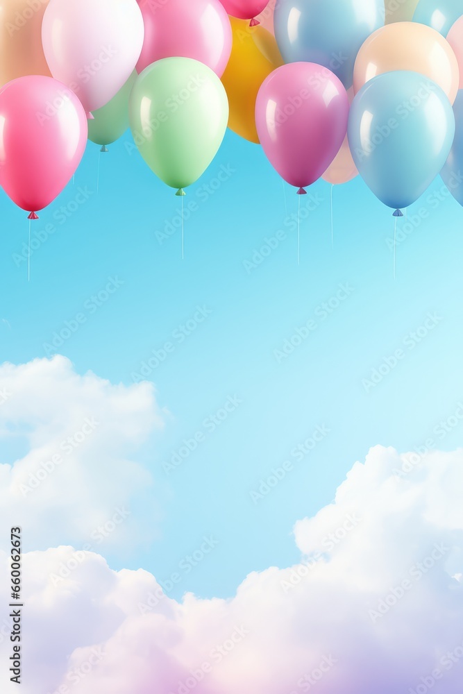 balloons in the sky background with copy space - generative ai