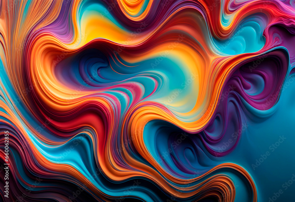 Liquid wallpaper, abstract 3D background with paint bubbles flow wave