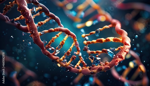 Close up illustration of a Nucleic acid double helix with connected nucleic acid molecules - illustration