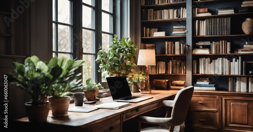 Wallpaper Mural Beautiful modern Office room table with chair, plants, home office concept   Torontodigital.ca