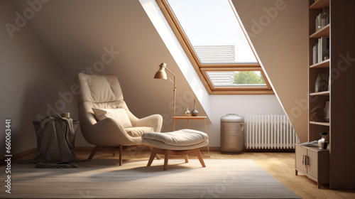 Attic with a plush armchair