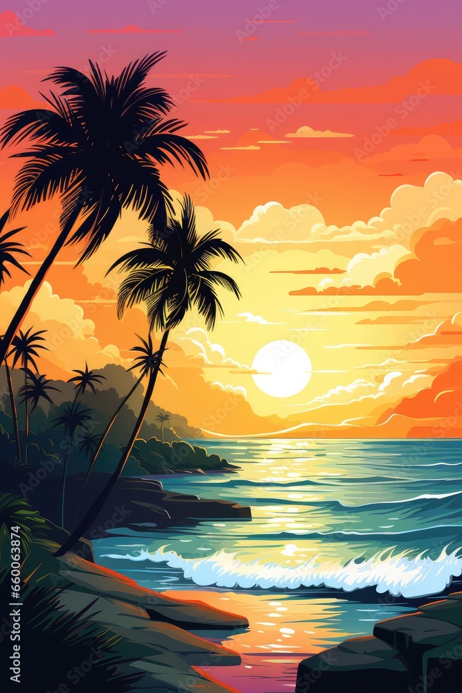 Fototapeta premium Illustration of a serene and colorful beach