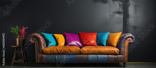 a vibrant striped cushion on a leather sofa inviting relaxation