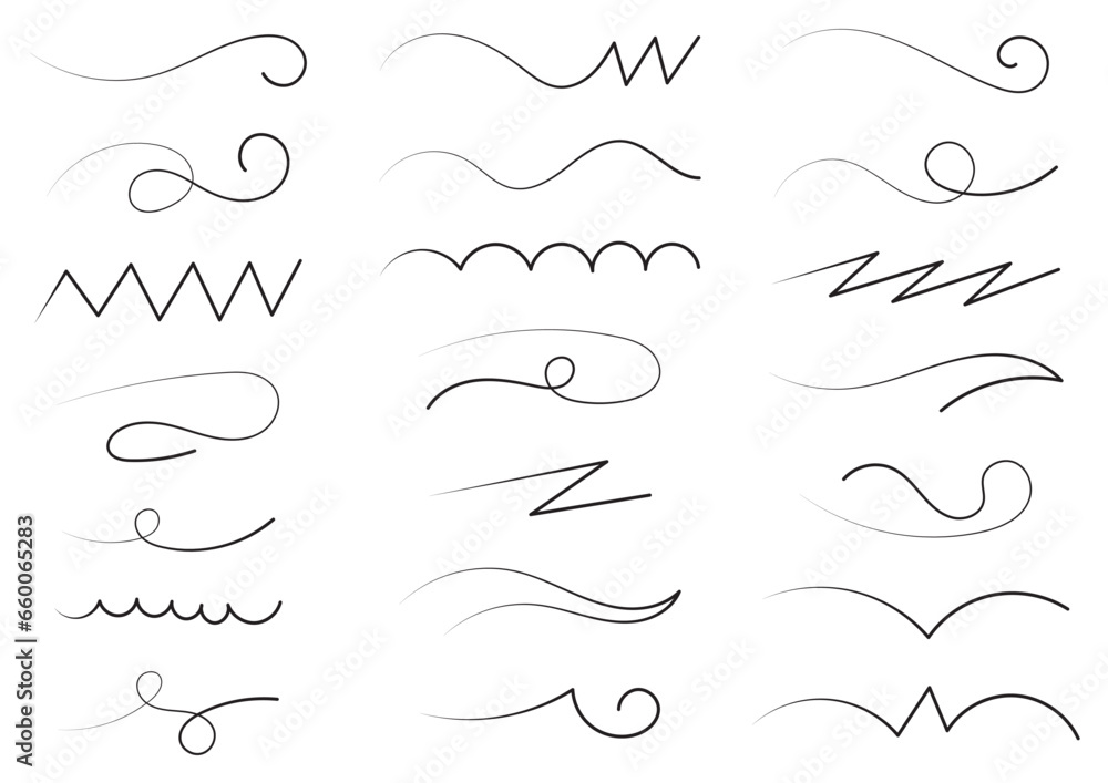 hand drawn different line shapes. free line set hand drawn different line shapes. free line set