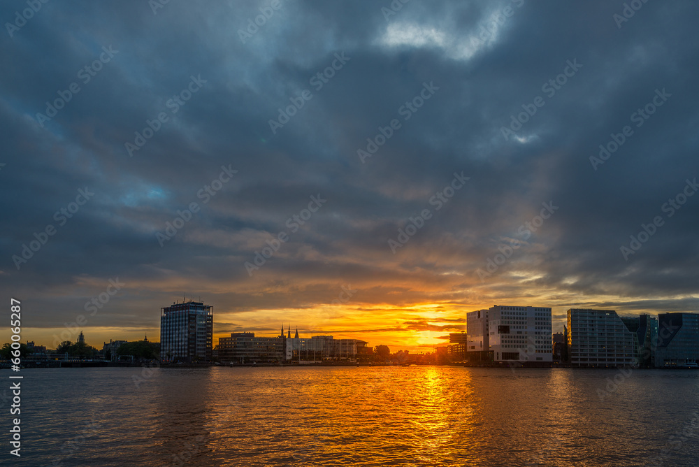 Amsterdam sunset panoramic view from an a'dam lookout observation tower