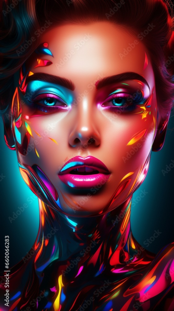 Generative AI neon light Beautiful supermodel face pictures Generative AI neon light Beautiful supermodel face pictures