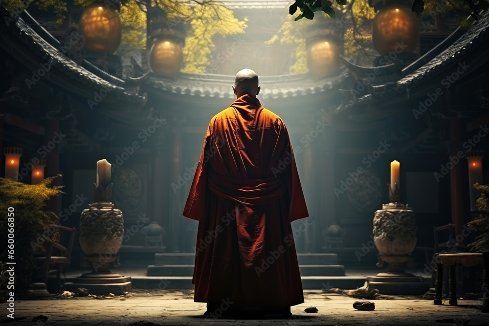 Asian monk in a Buddhist temple. Religious concept. Asian monk in a Buddhist temple. Religious concept.