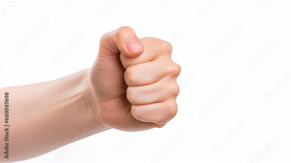 woman hand fist gesture isolated on white background, horizontal. woman hand fist gesture isolated on white background, horizontal.
