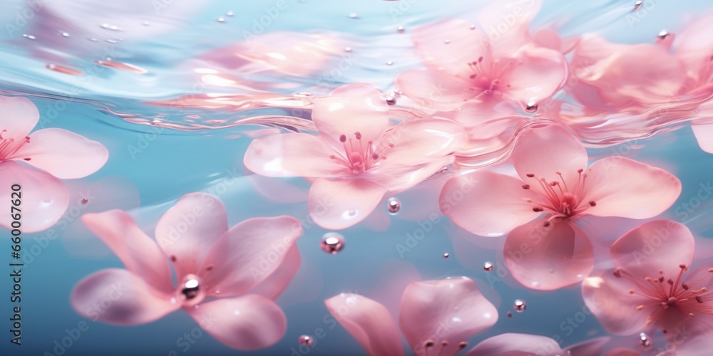 pink transparent clear calm water surface. Texture with splashes and bubbles and podium for cosmetics product. Trendy abstract summer nature cosmetic background pink transparent clear calm water surface. Texture with splashes and bubbles and podium for cosmetics product. Trendy abstract summer nature cosmetic background
