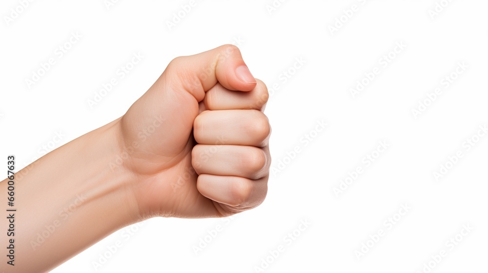 woman hand fist gesture isolated on white background, horizontal. woman hand fist gesture isolated on white background, horizontal.
