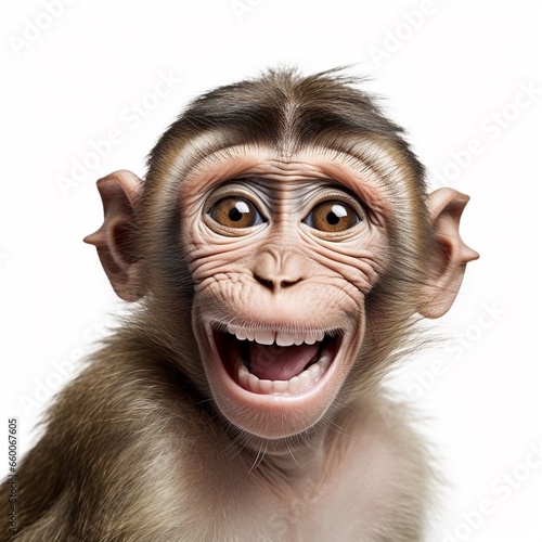 Close-up of happy monkey isolated on white © BackgroundHolic