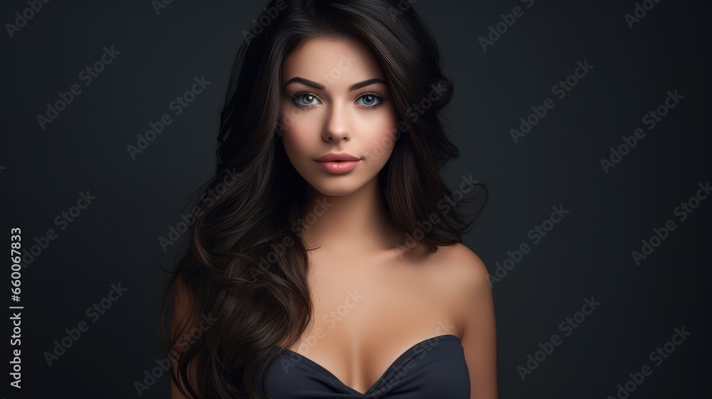 Portrait of a woman with black hair - generative ai Portrait of a woman with black hair - generative ai