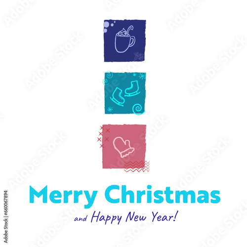 Merry Christmas and Happy New Year greeting card template. Vector illustrations for background, greeting card, party invitation card, website banner, social media banner, marketing materials