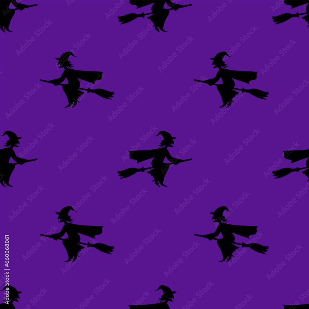 Seamless pattern with silhouettes of witches flying on broomsticks. Halloween background. Seamless pattern with silhouettes of witches flying on broomsticks. Halloween background.