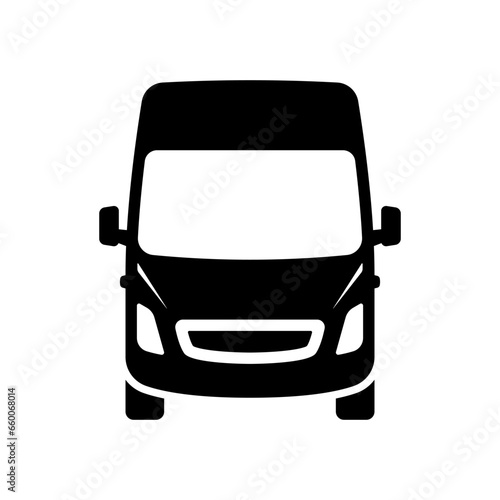 Van icon. Delivery minibus. Black silhouette. Front view. Vector simple flat graphic illustration. Isolated object on a white background. Isolate.