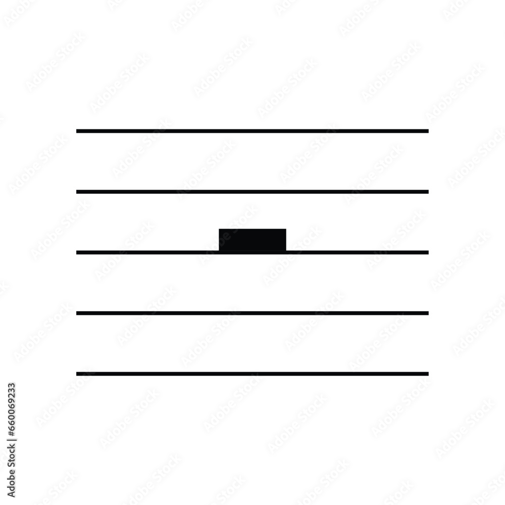 Minim or half rest symbol on staff flat vector isolated on white