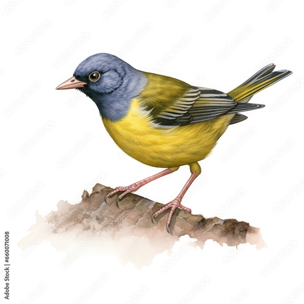 Mourning warbler bird isolated on white background. Mourning warbler bird isolated on white background.