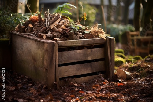 Wooden box, organic recycling, close up