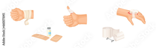 Hands with Injured Skin and Wound First Aid Vector Set