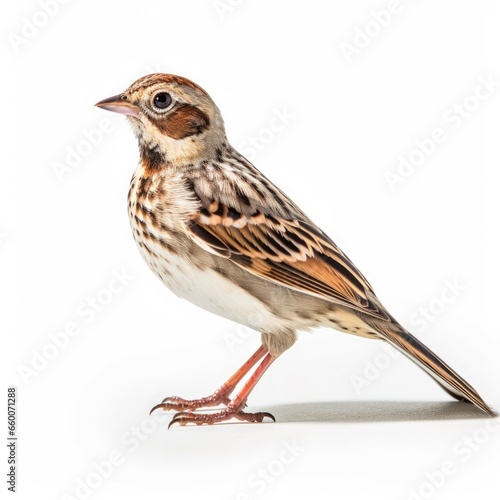 Vesper sparrow bird isolated on white background.