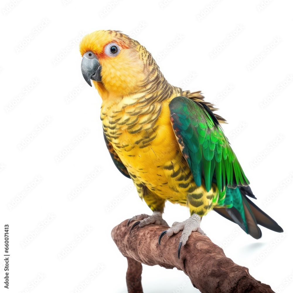 Yellow-headed parrot bird isolated on white background.
